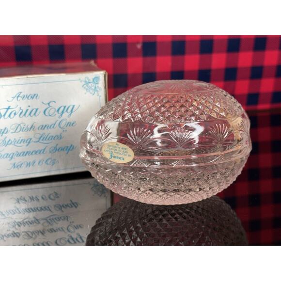 NIB Vintage Avon Fostoria Egg Soap Dish And Soap Spring Lilacs - Picture 4 of 13